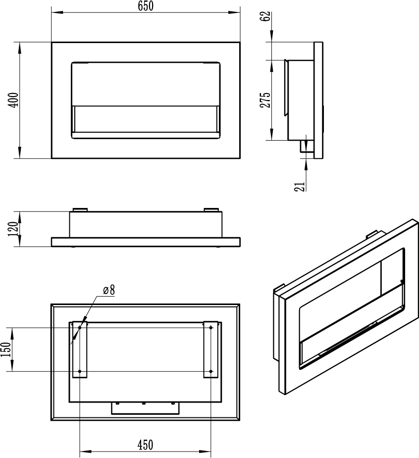 2220 Bio-Kamin 650x400 Slim Schwarz mit Glas