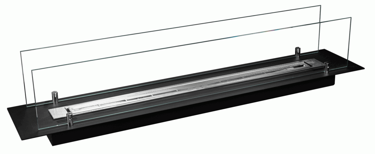 2405 Bio-Ethanol-Kamin für den Einbau, 100 cm, schwarz matt mit Gläsern