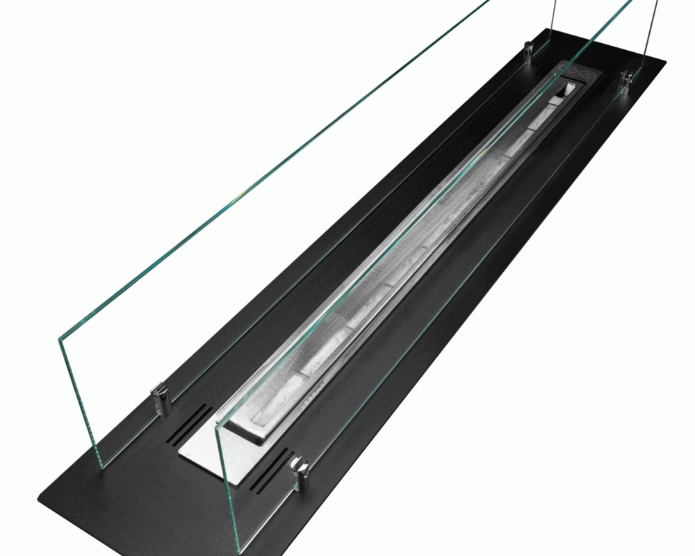 2406 Bio-Ethanol-Kamin für den Einbau, 100 cm, schwarz matt mit Gläsern