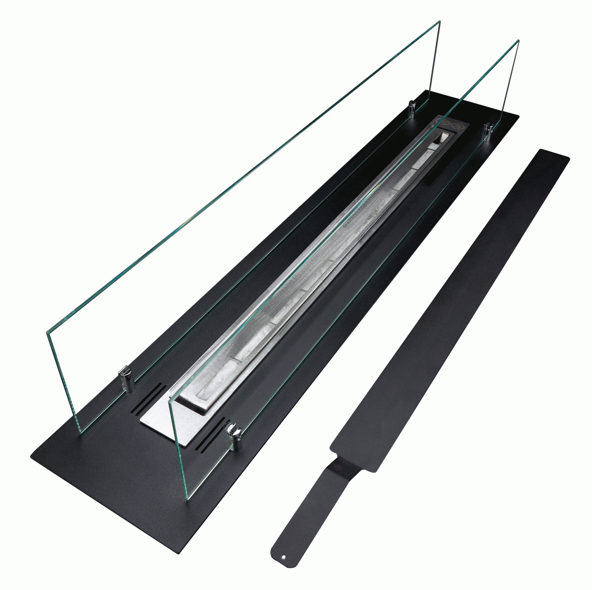2407 Bio-Ethanol-Kamin für den Einbau, 100 cm, schwarz matt mit Gläsern