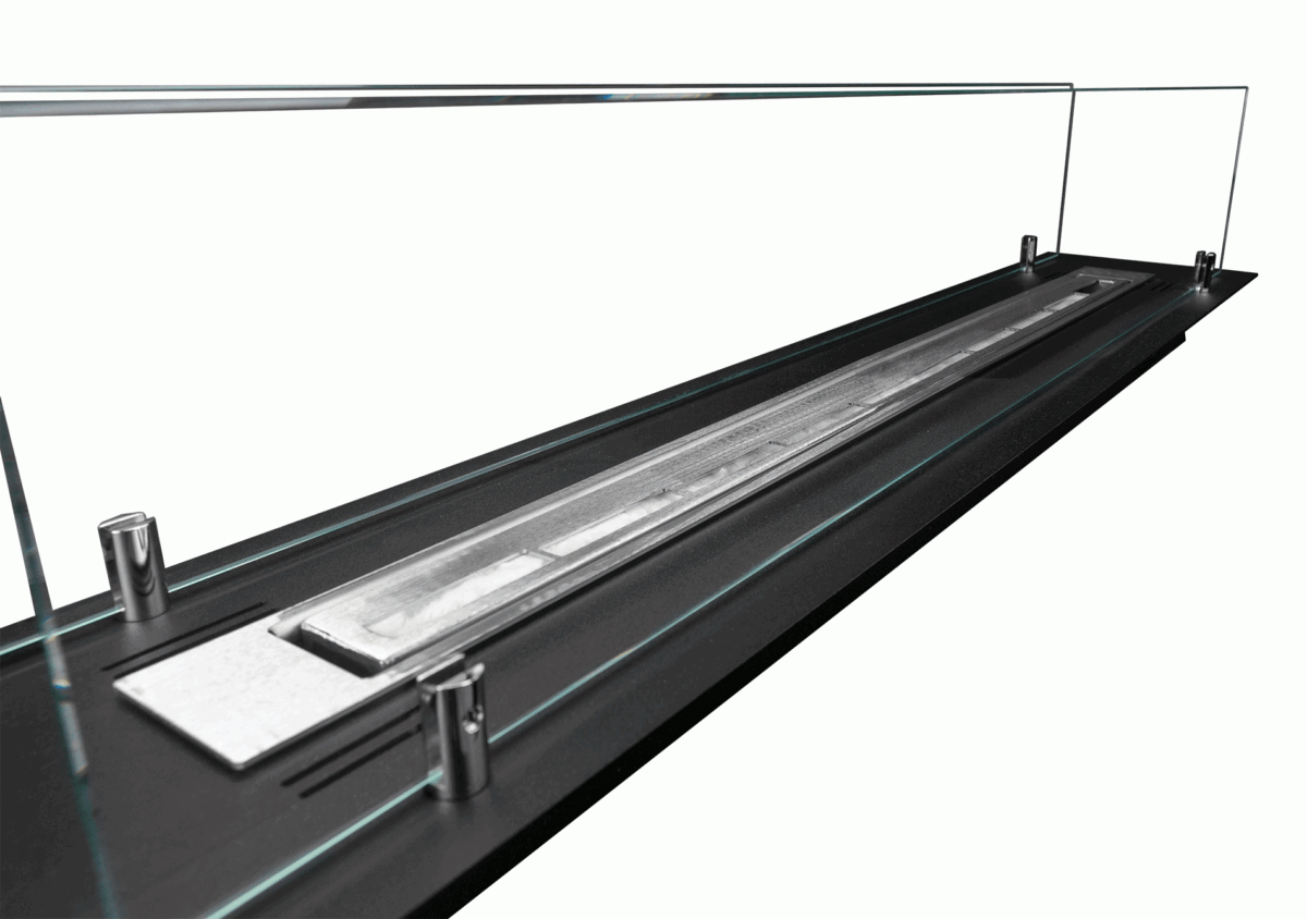 2408 Bio-Ethanol-Kamin für den Einbau, 100 cm, schwarz matt mit Gläsern