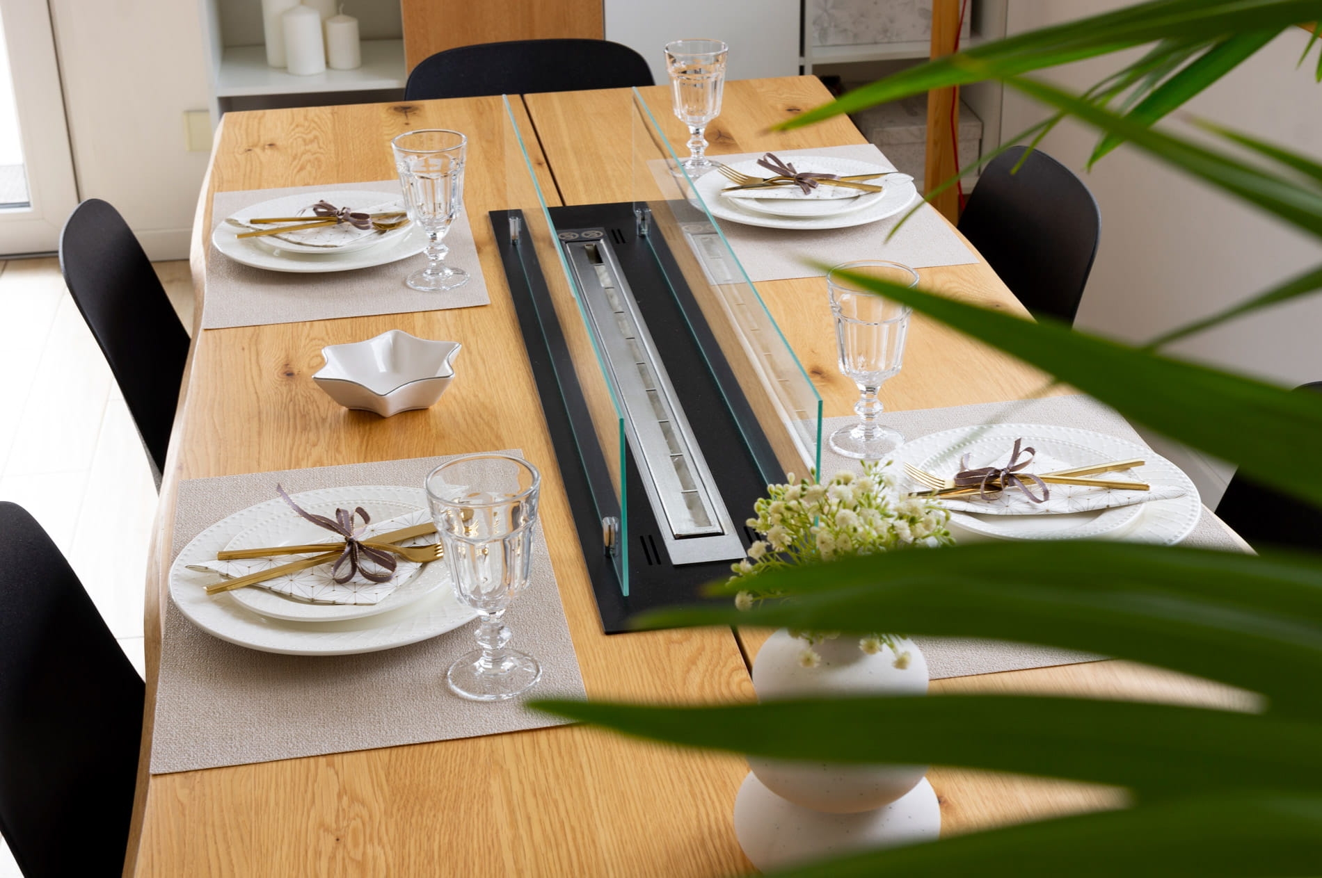 2688 Bio-Ethanol-Kamin für den Einbau, 100 cm, schwarz matt mit Gläsern