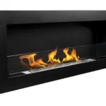 Bioethanol-Wandkamin 900 × 400 Slim – Schwarz Strukturmatt mit Glasscheibe