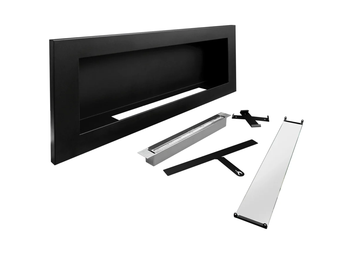 2799 Bio-Kamin 900x400 SLIM Schwarz strukturiert mit Glas