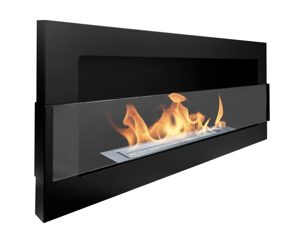 2811 Bio-Kamin 900x400 mit Glas Schwarz Strukturiert