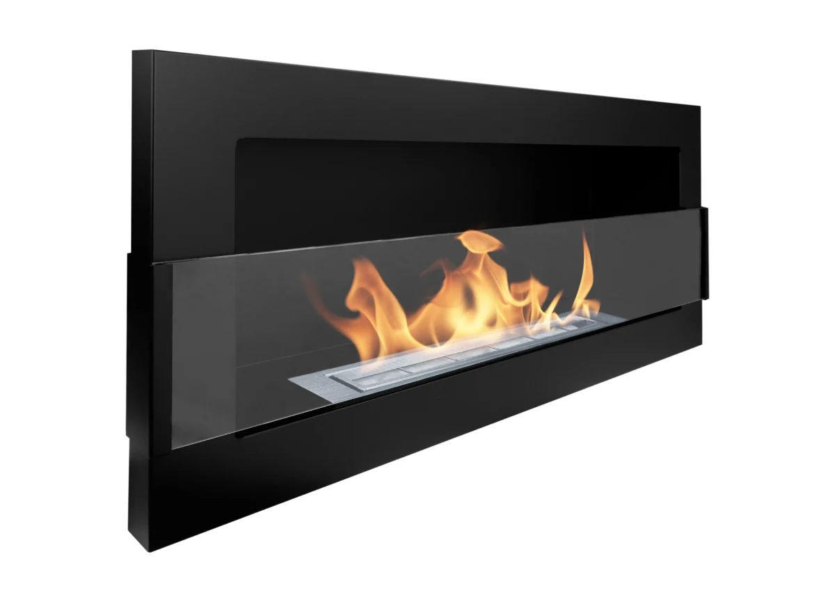 2811 Bio-Kamin 900x400 mit Glas Schwarz Strukturiert