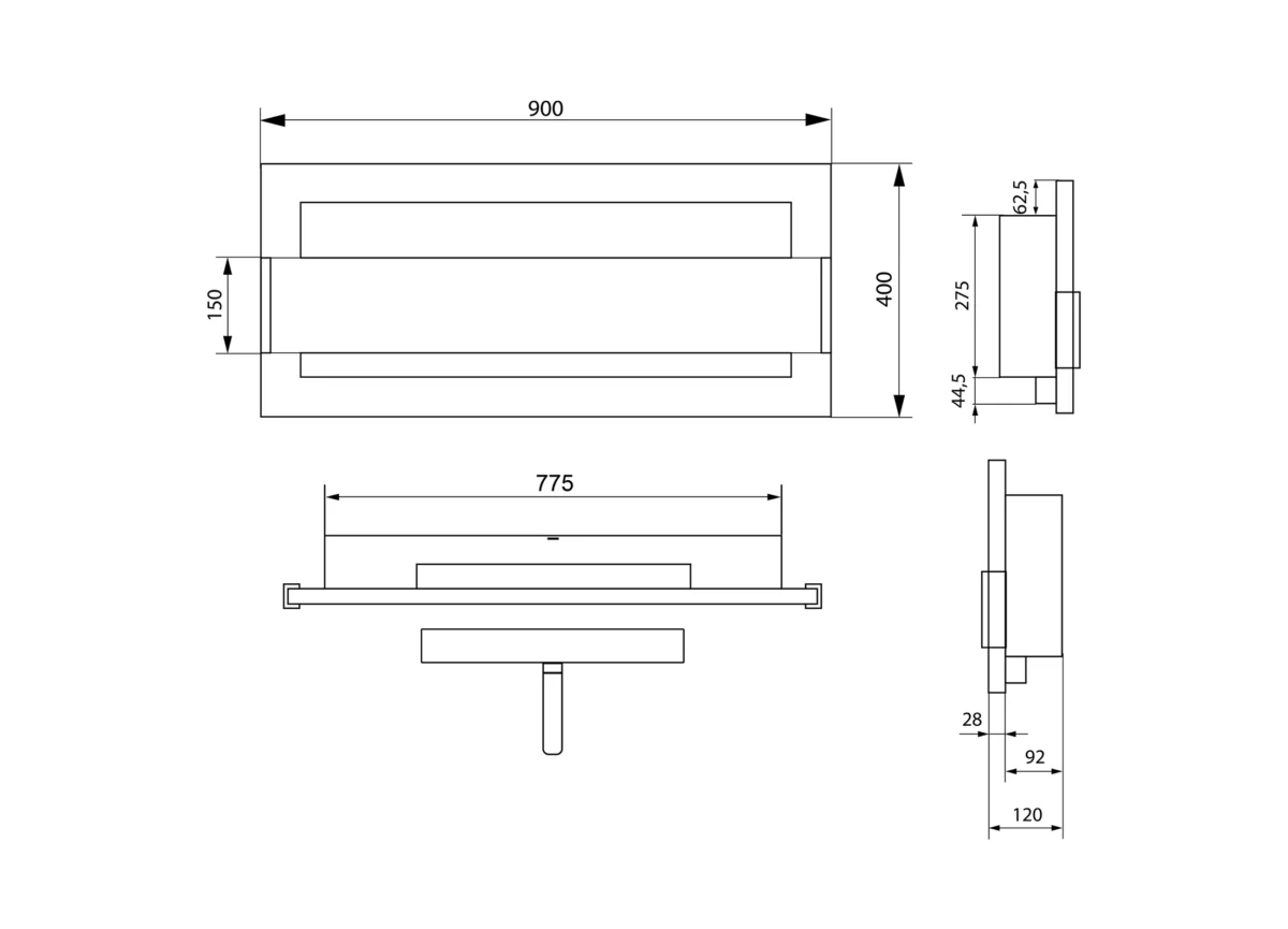 2822 Bio-Kamin 900x400 mit Glas Schwarz Strukturiert