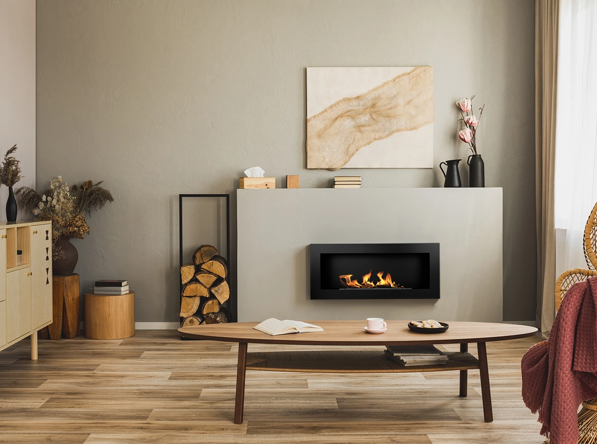 2828 Bio-Kamin 900x400 Schwarz Strukturell
