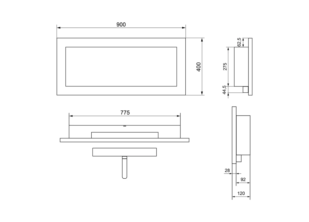 2833 Bio-Kamin 900x400 Schwarz Strukturell