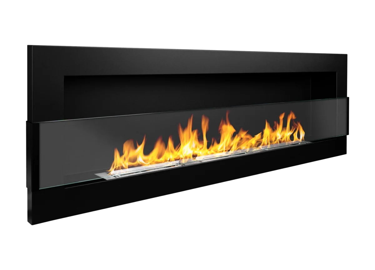 2834 BIOKAMIN 1200X400 schwarz strukturiert mit Glas