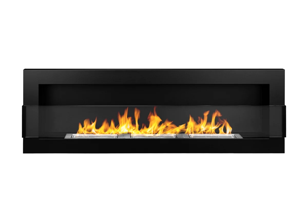 2835 BIOKAMIN 1200X400 schwarz strukturiert mit Glas