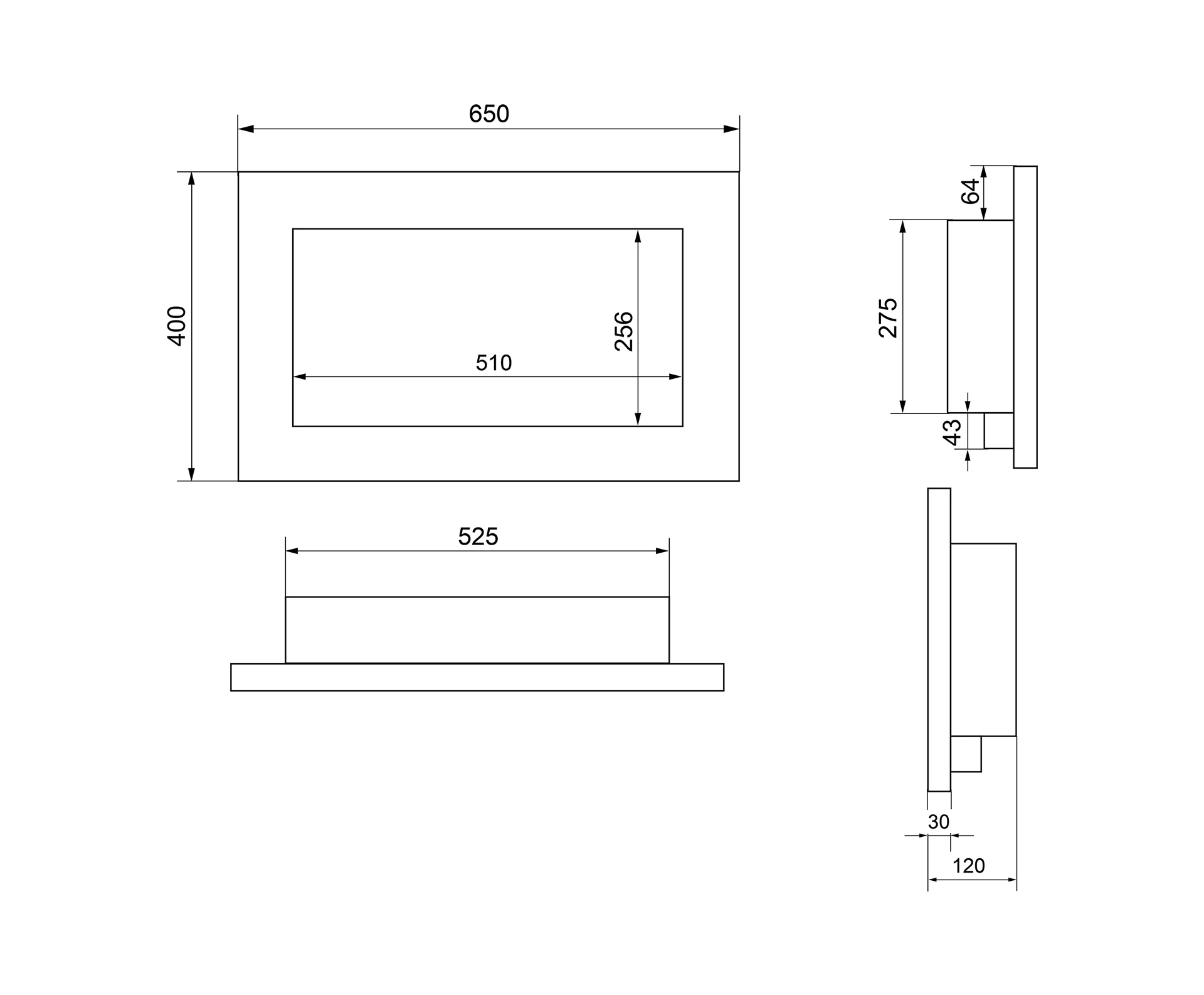 2850 Wandbioethanolofen 650x400 schwarz strukturiert matt