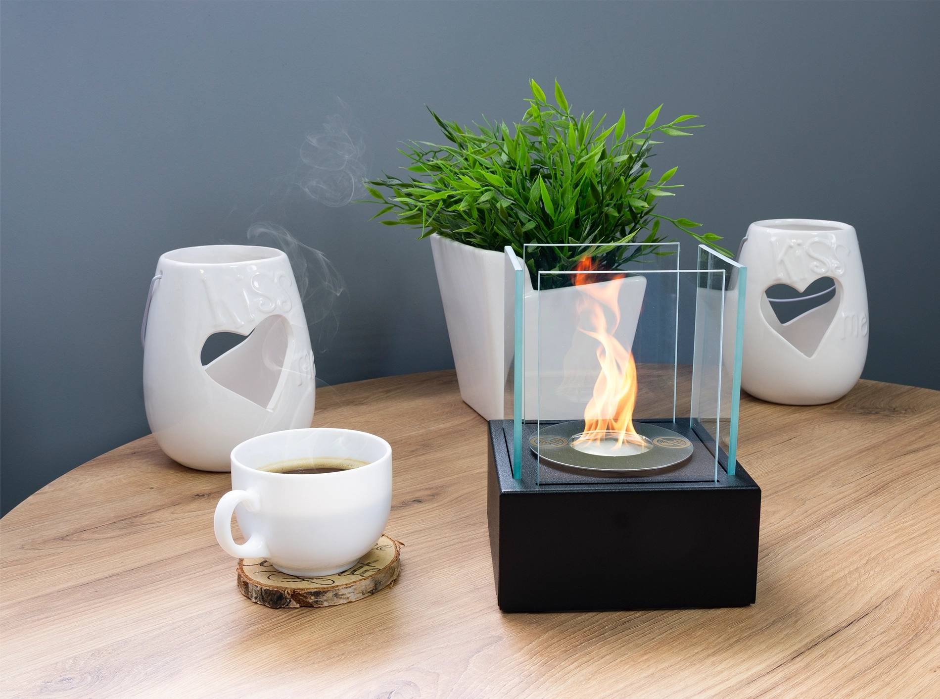 2858 Freistehender Bioethanol-Kamin Smart schwarz strukturiert matt