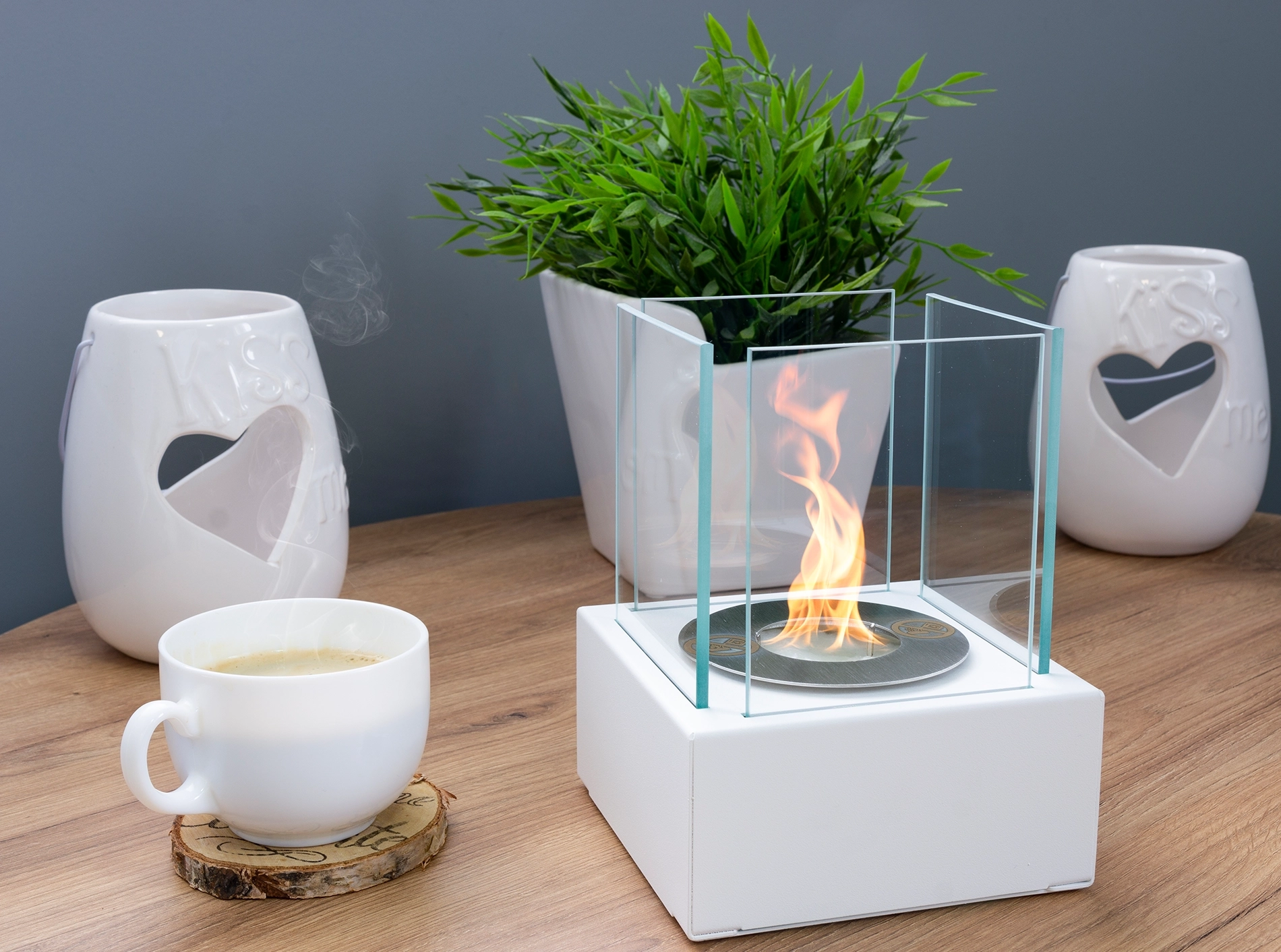 3102 Freistehender Bio-Kamin Smart weiß strukturiert matt