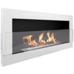 3125 Bioethanol-Wandkamin 900 × 400 – Weiss Hochglanz mit Glasscheibe