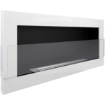 3131 Bioethanol-Wandkamin 900 × 400 – Weiss Hochglanz mit Glasscheibe