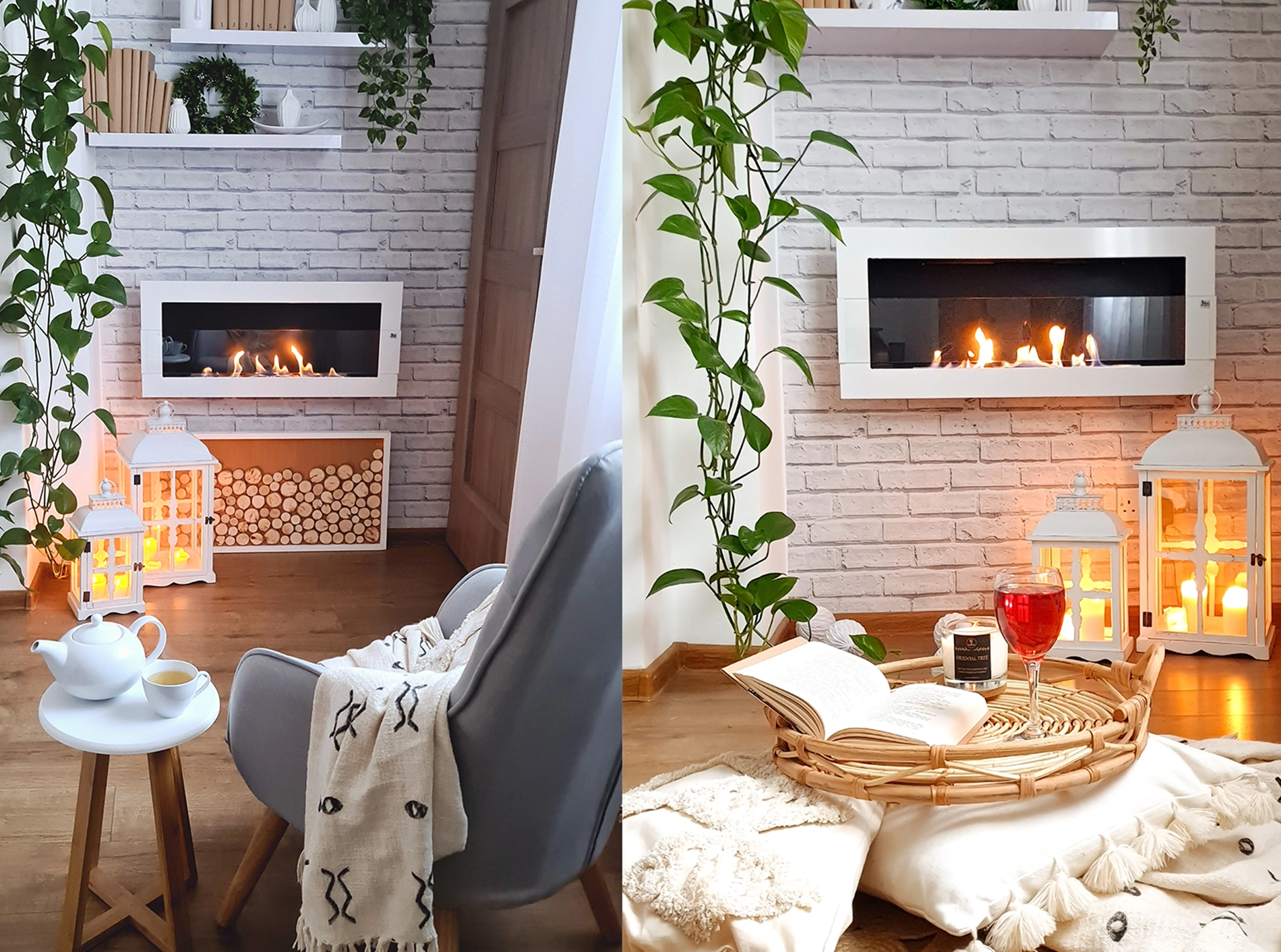 3134 Bio-Kamin 900x400 mit Glas Weiß Hochglanz