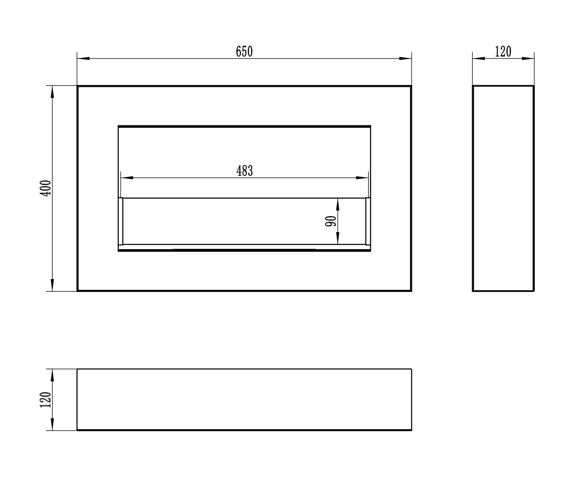 3554 BIOKAMIN BOX 650X400 schwarz mit Glas