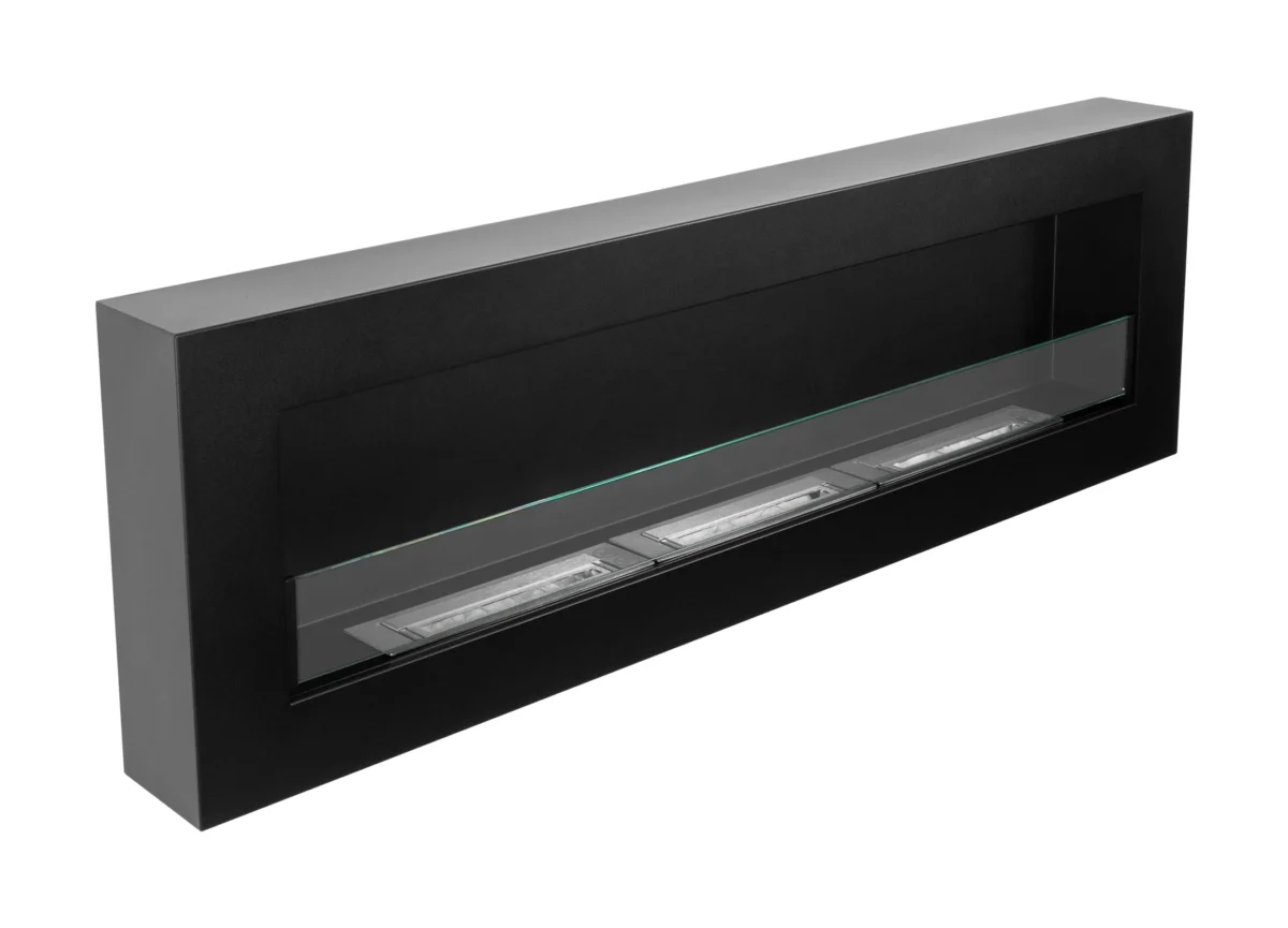 3850 Hängender Bio-Kamin mit Glas 1200x400 Box schwarz strukturiert matt