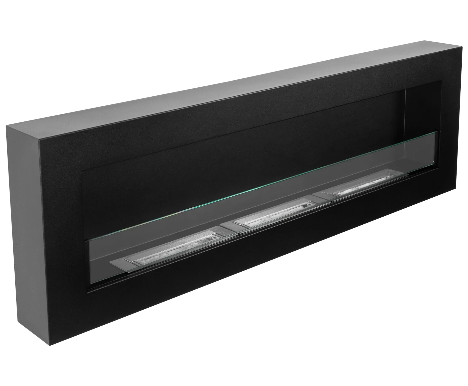 3850 Hängender Bio-Kamin mit Glas 1200x400 Box schwarz strukturiert matt