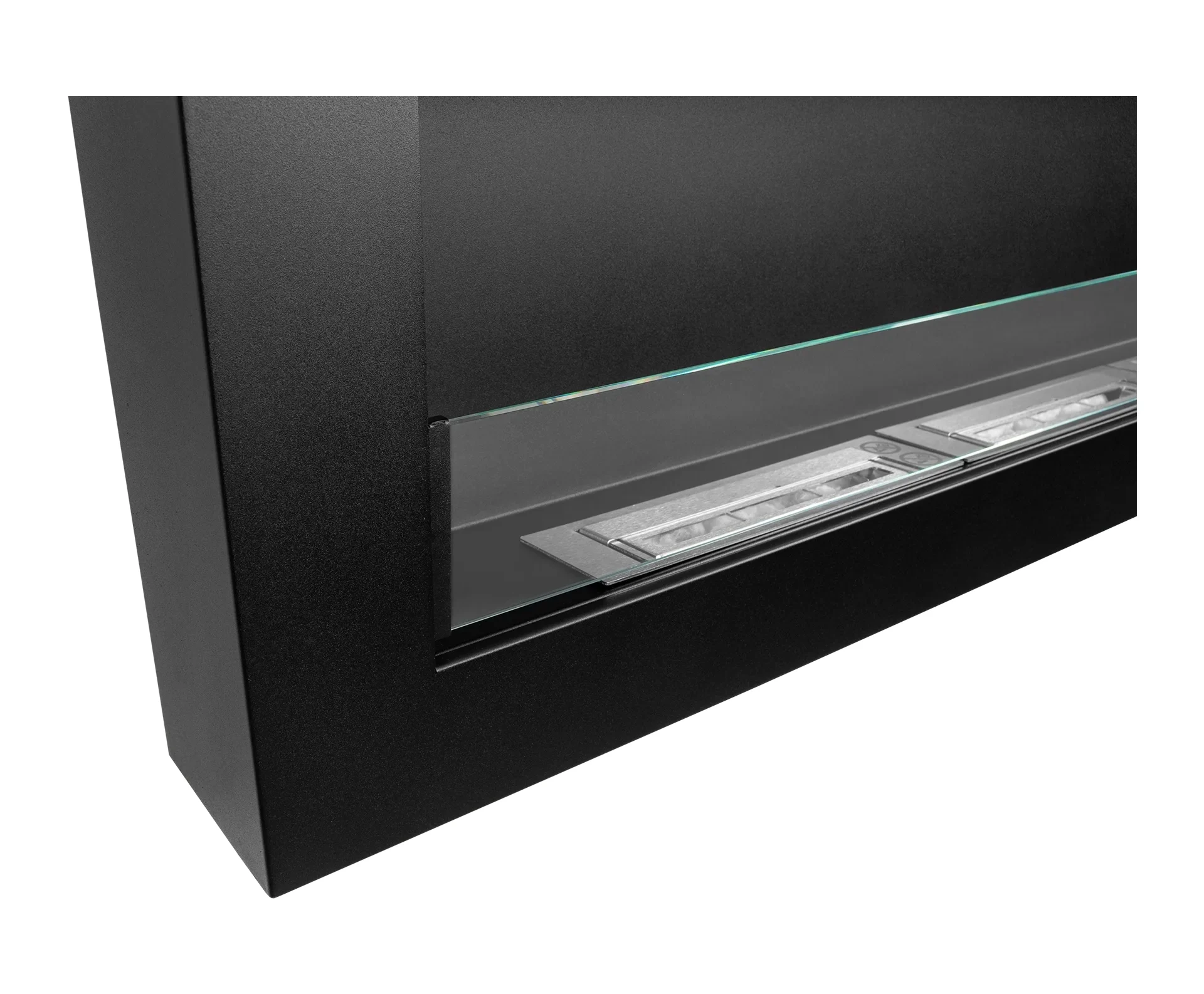 3851 Hängender Bio-Kamin mit Glas 1200x400 Box schwarz strukturiert matt