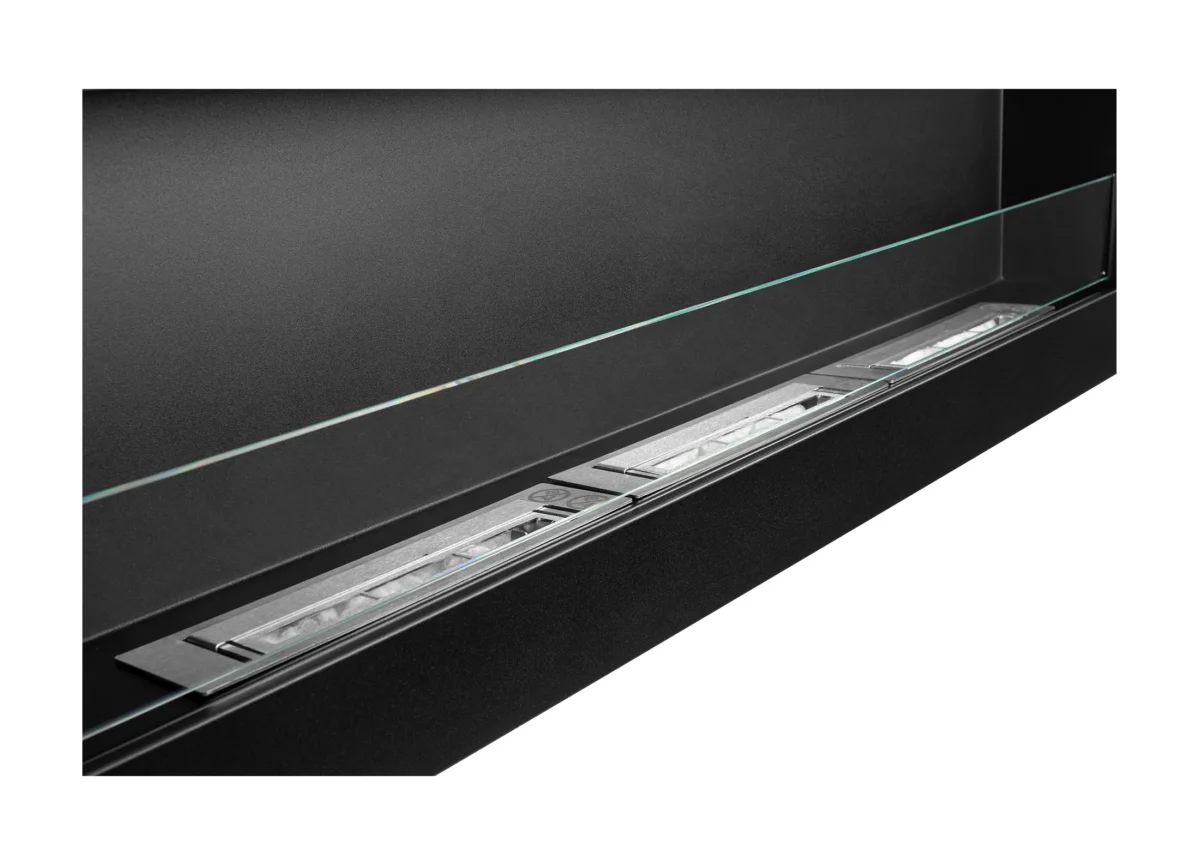 3852 Hängender Bio-Kamin mit Glas 1200x400 Box schwarz strukturiert matt