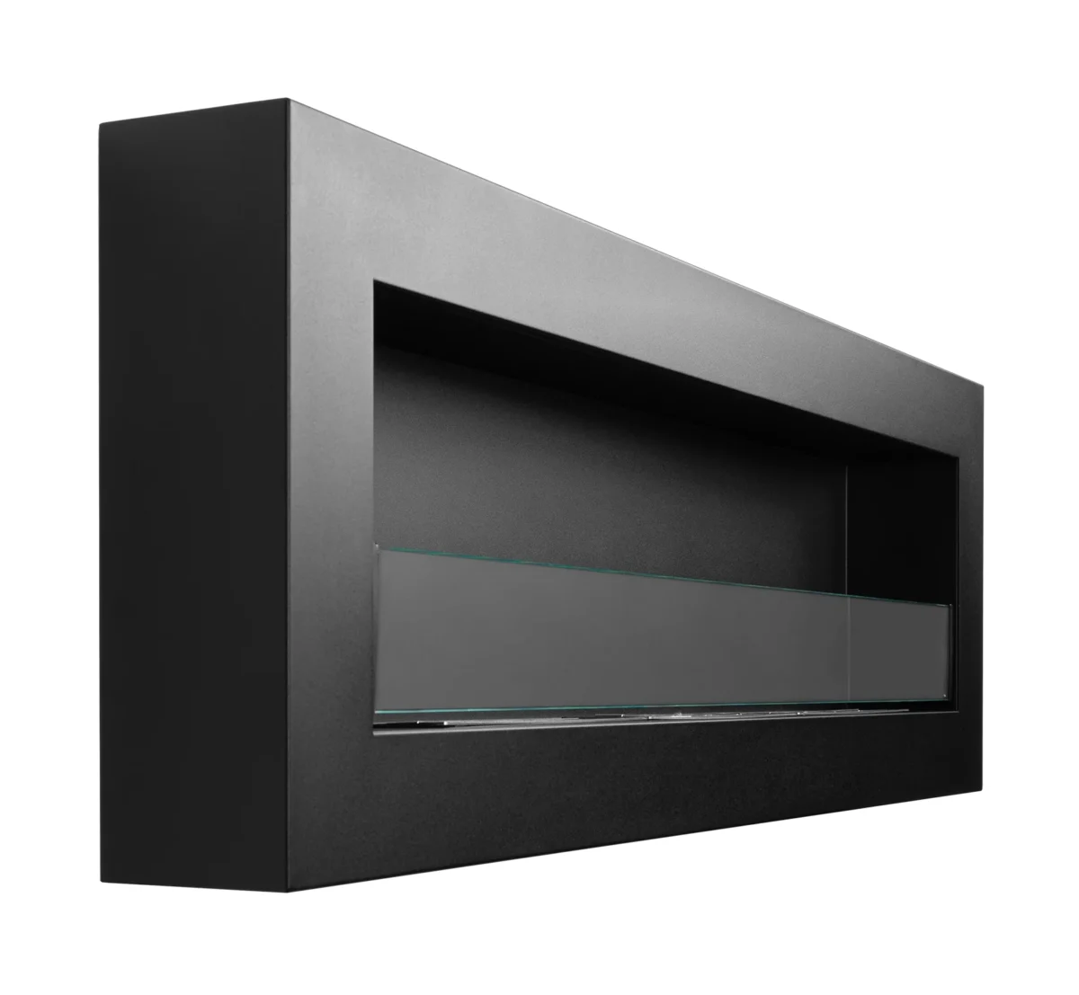 3853 Hängender Bio-Kamin mit Glas 1200x400 Box schwarz strukturiert matt