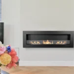 3854 Bioethanol-Wandkamin BOX 1200 × 400 – Schwarz Strukturmatt mit Glasscheibe