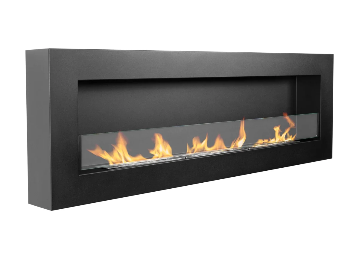 3856 Hängender Bio-Kamin mit Glas 1200x400 Box schwarz strukturiert matt