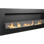 3856 Bioethanol-Wandkamin BOX 1200 × 400 – Schwarz Strukturmatt mit Glasscheibe