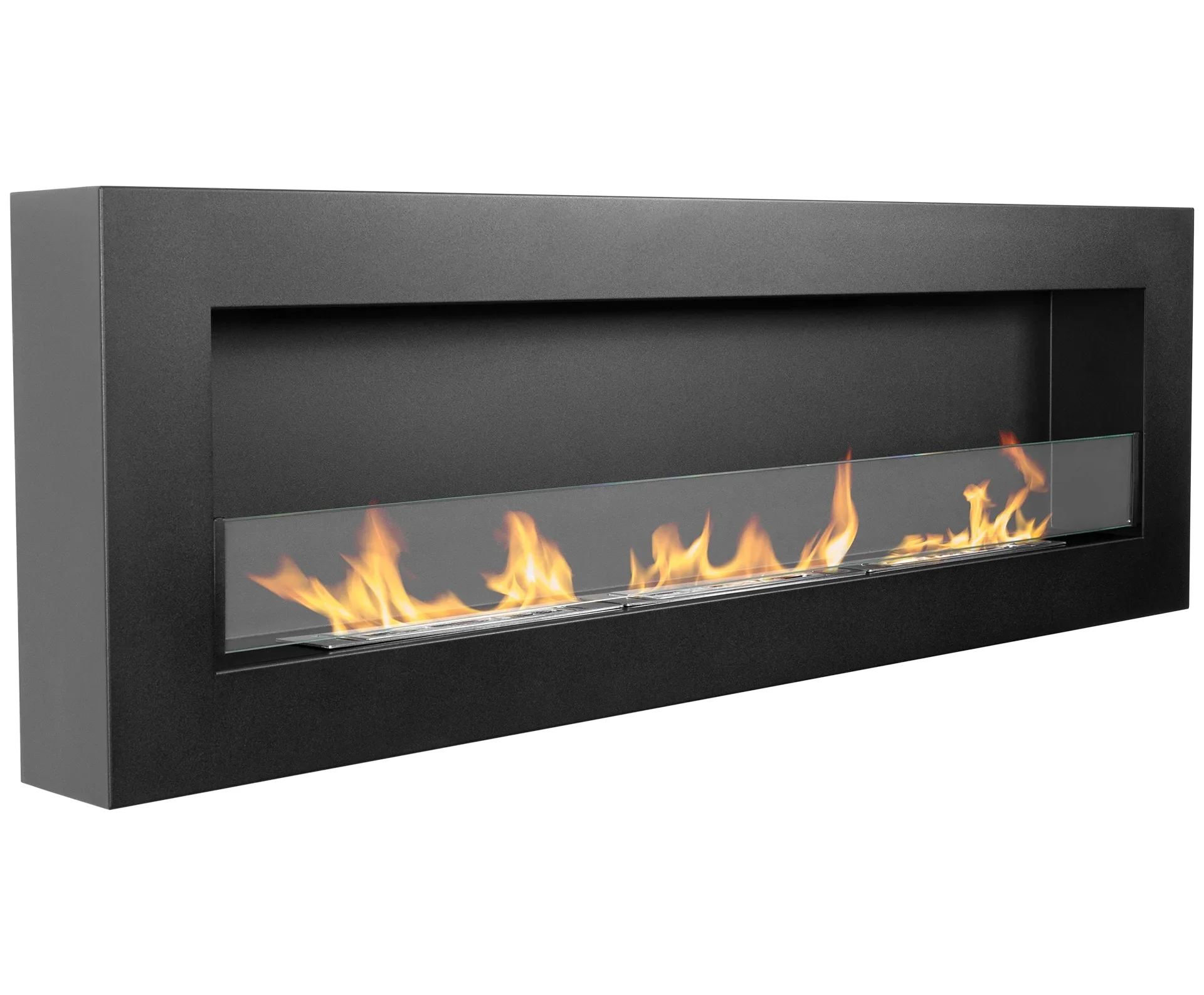 3856 Hängender Bio-Kamin mit Glas 1200x400 Box schwarz strukturiert matt