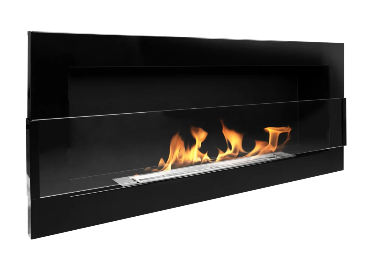 Wandbioethanolofen mit Glas 900x400 schwarz glänzend