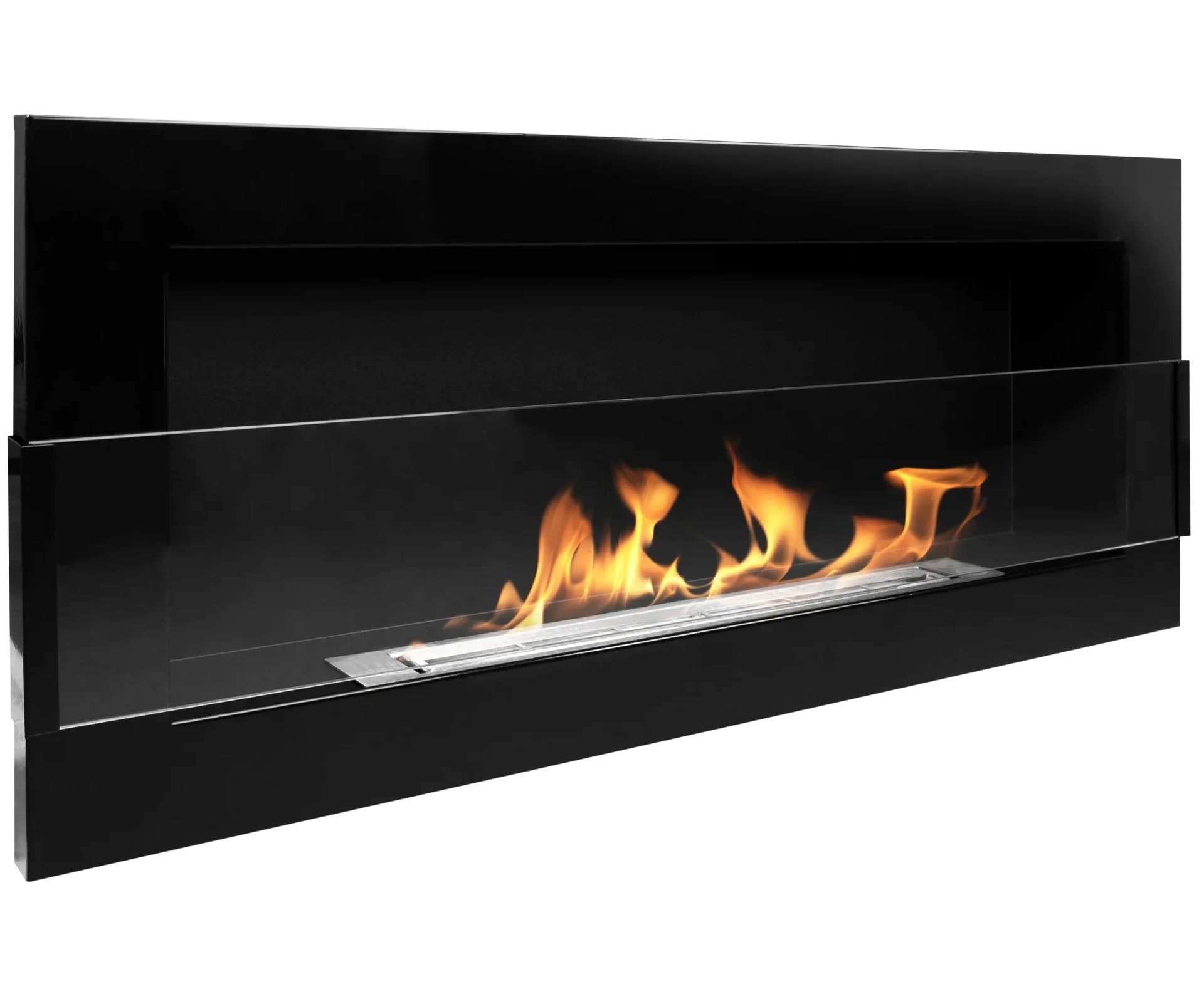 Wandbioethanolofen mit Glas 900x400 schwarz glänzend