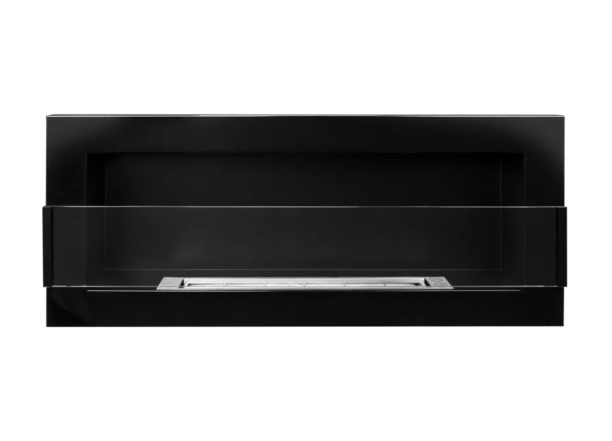 Wandbioethanolofen mit Glas 900x400 schwarz glänzend