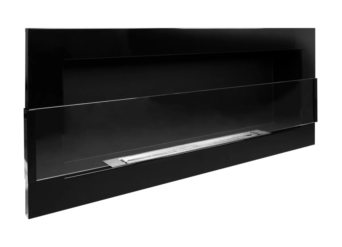 Wandbioethanolofen mit Glas 900x400 schwarz glänzend