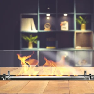 Bioethanol-Einbaukamin 65 cm – Schwarz mit Glasscheiben