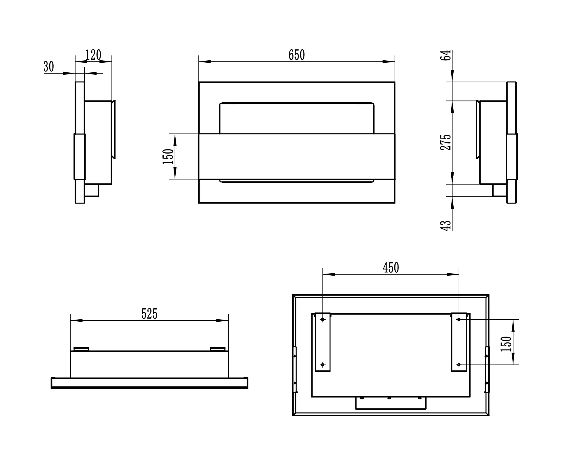 Wandbioethanolofen mit Glas 650x400 weiß glänzend