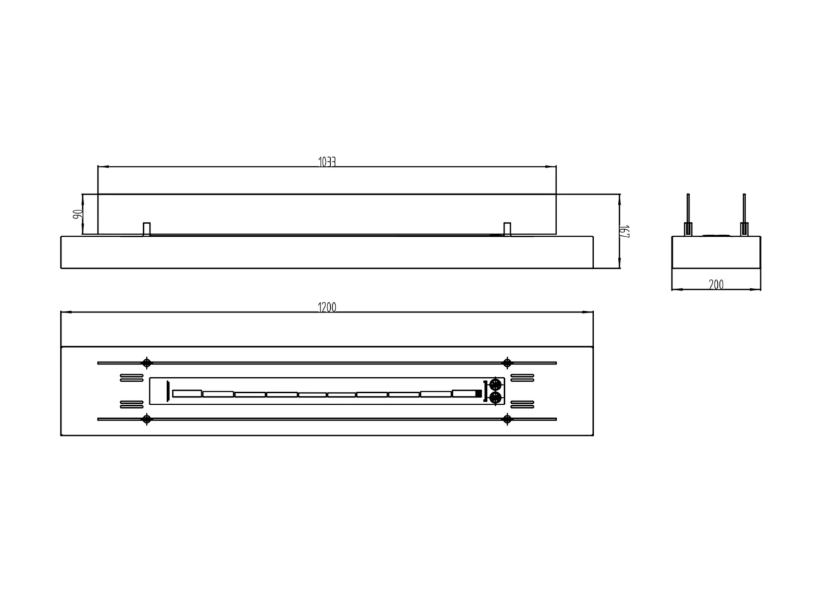 4128 Bio-Ethanol Kamin Einsatz mit Glas 1200mm