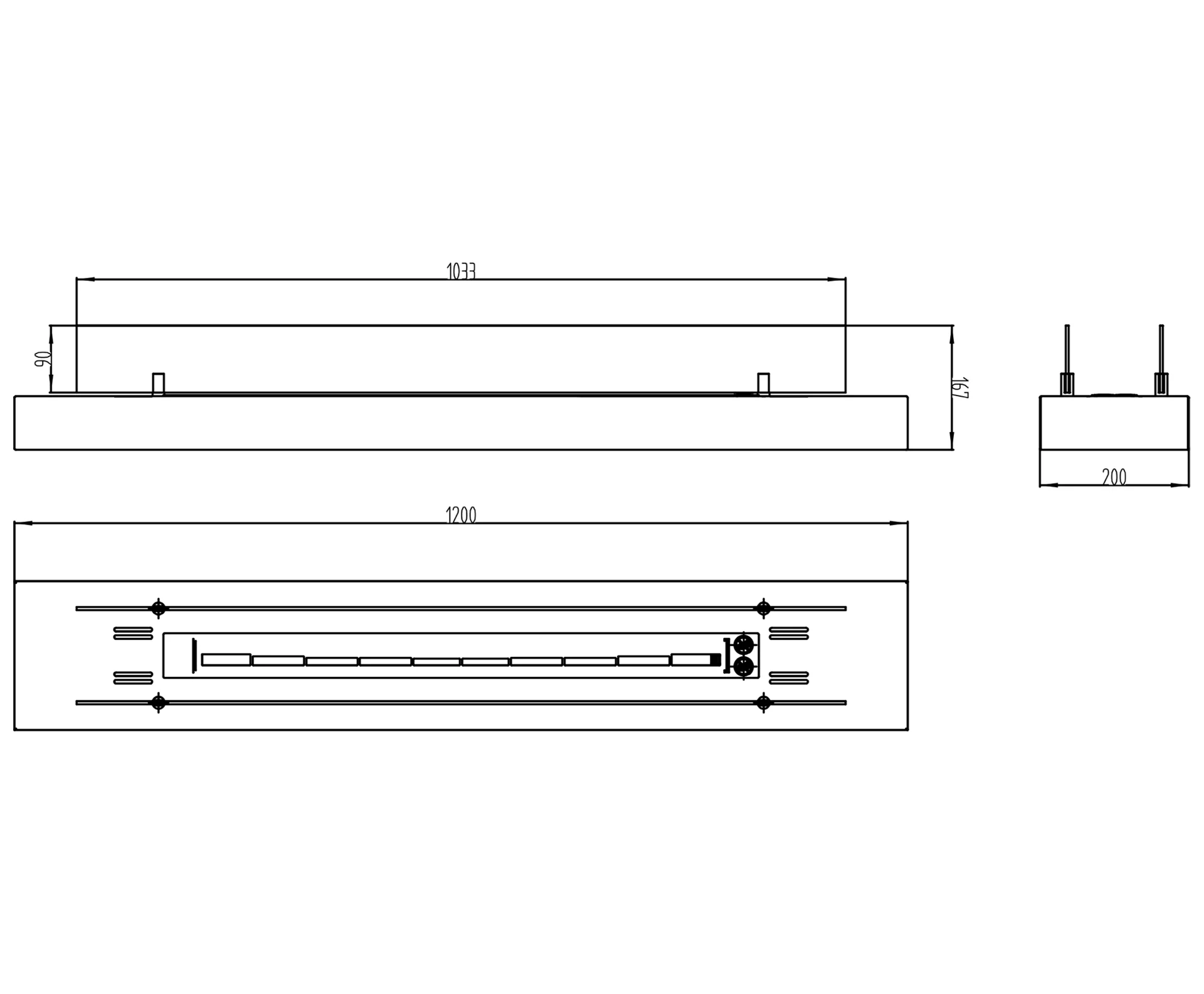 4128 Bio-Ethanol Kamin Einsatz mit Glas 1200mm