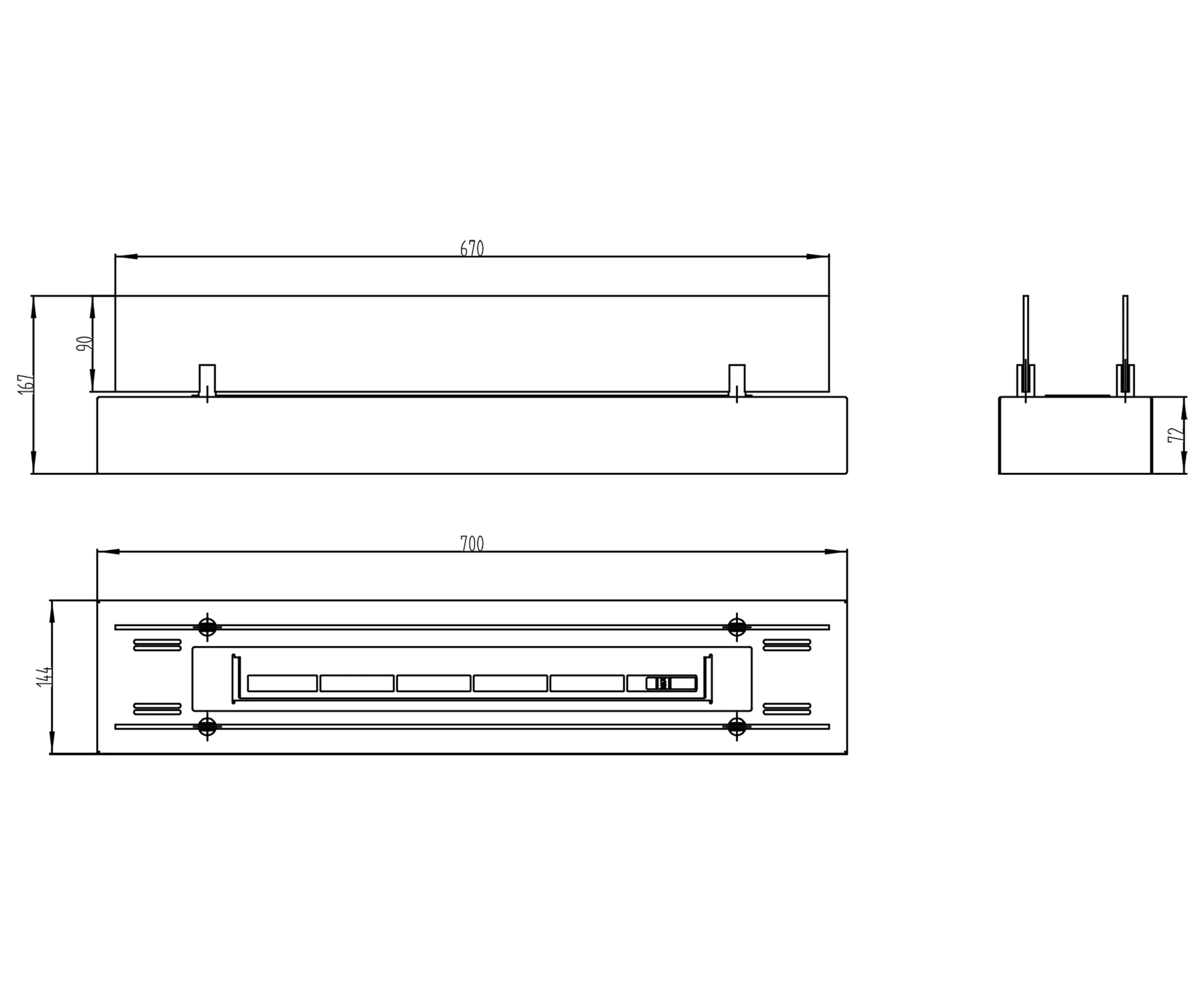 4140 Bio-Kamin Einsatz mit Glas 700mm