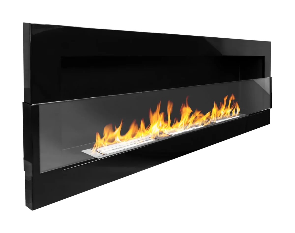 Wandbioethanolofen mit Glas 1200x400 schwarz glänzend