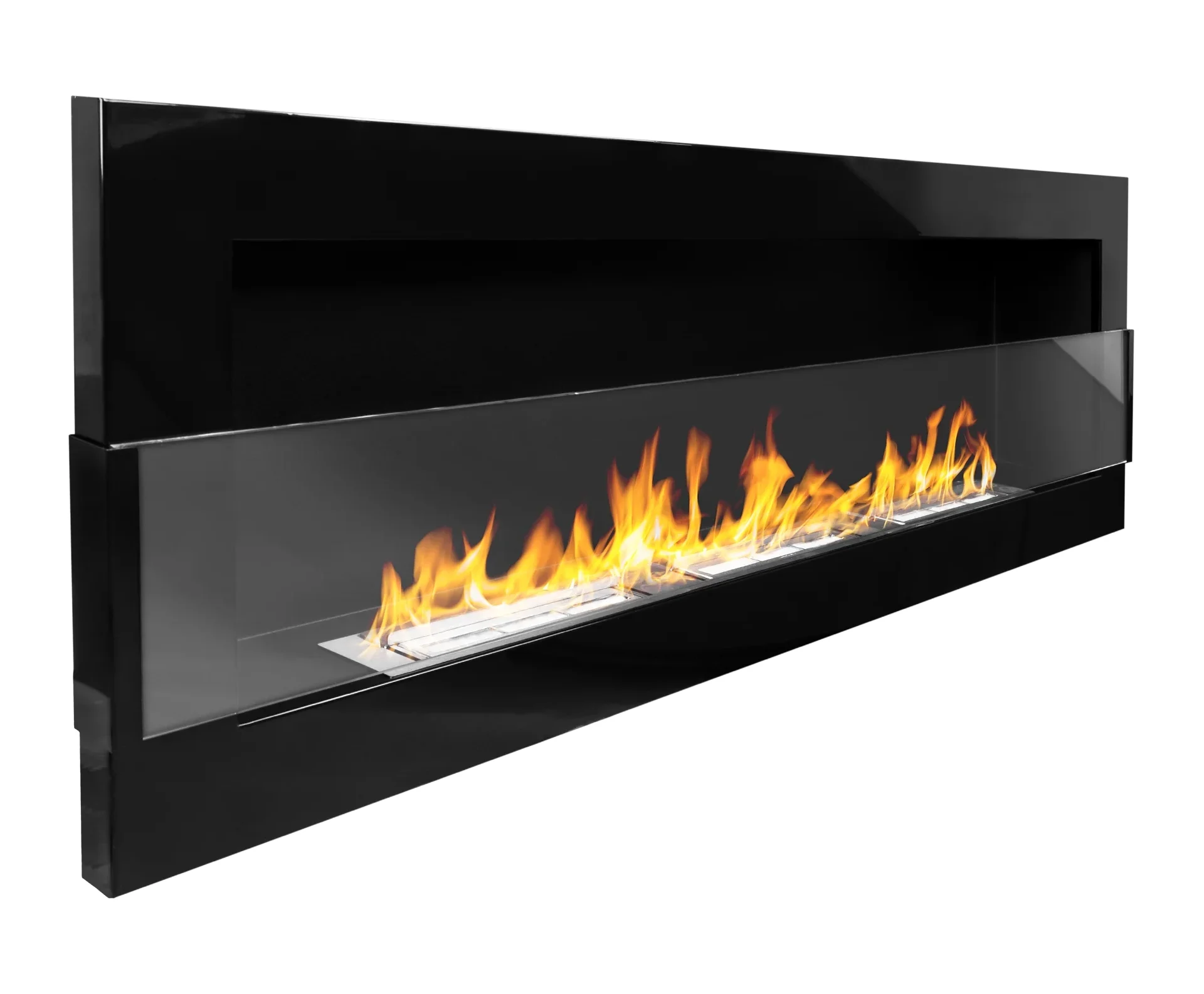 Wandbioethanolofen mit Glas 1200x400 schwarz glänzend