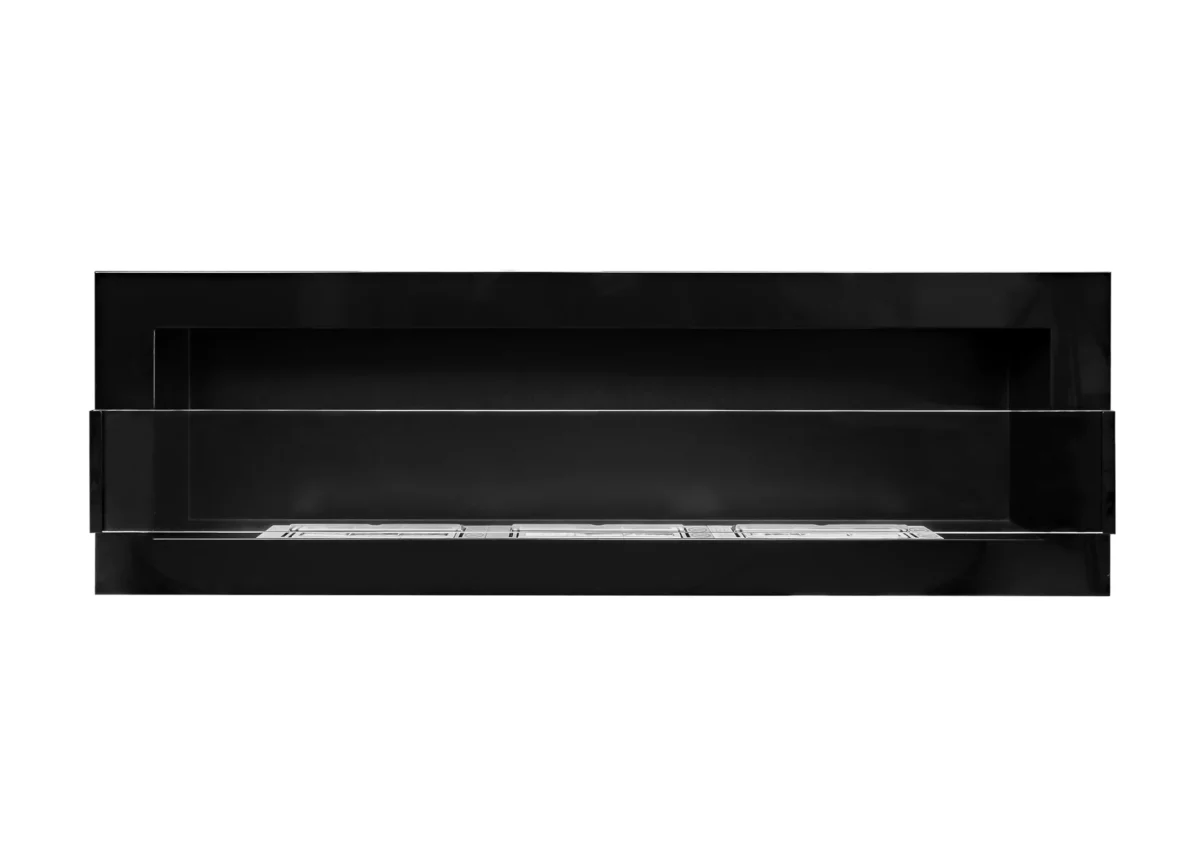 Wandbioethanolofen mit Glas 1200x400 schwarz glänzend