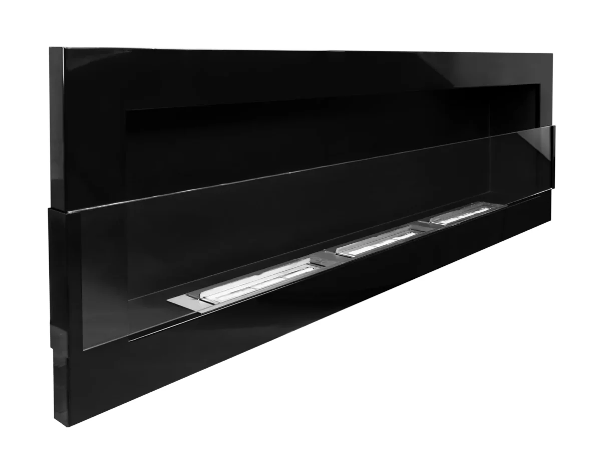 Wandbioethanolofen mit Glas 1200x400 schwarz glänzend