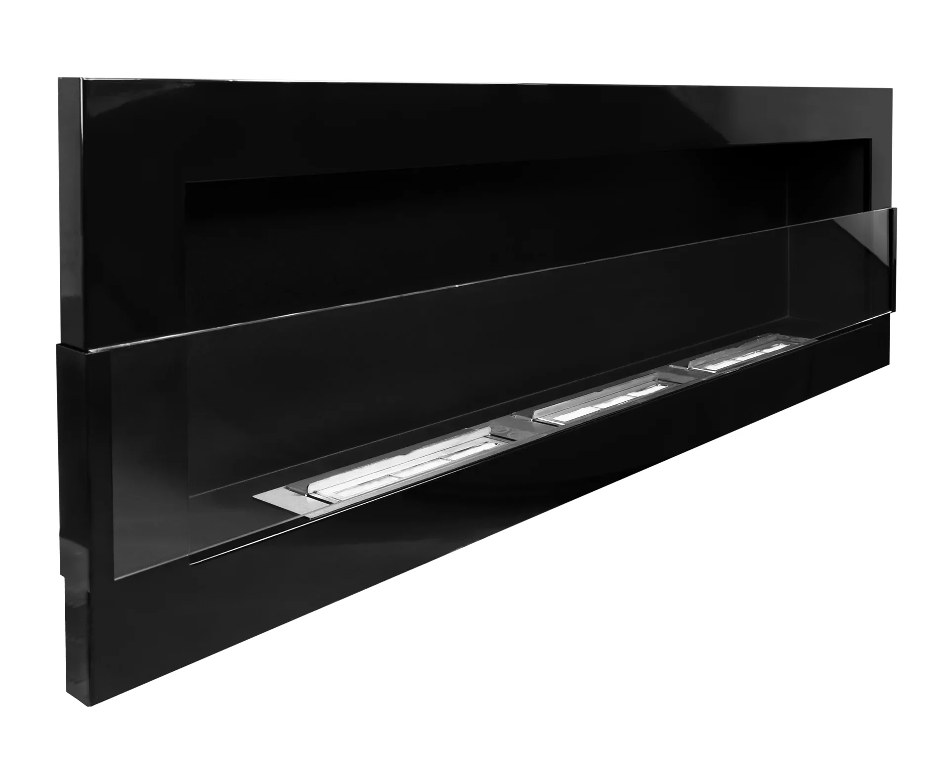 Wandbioethanolofen mit Glas 1200x400 schwarz glänzend