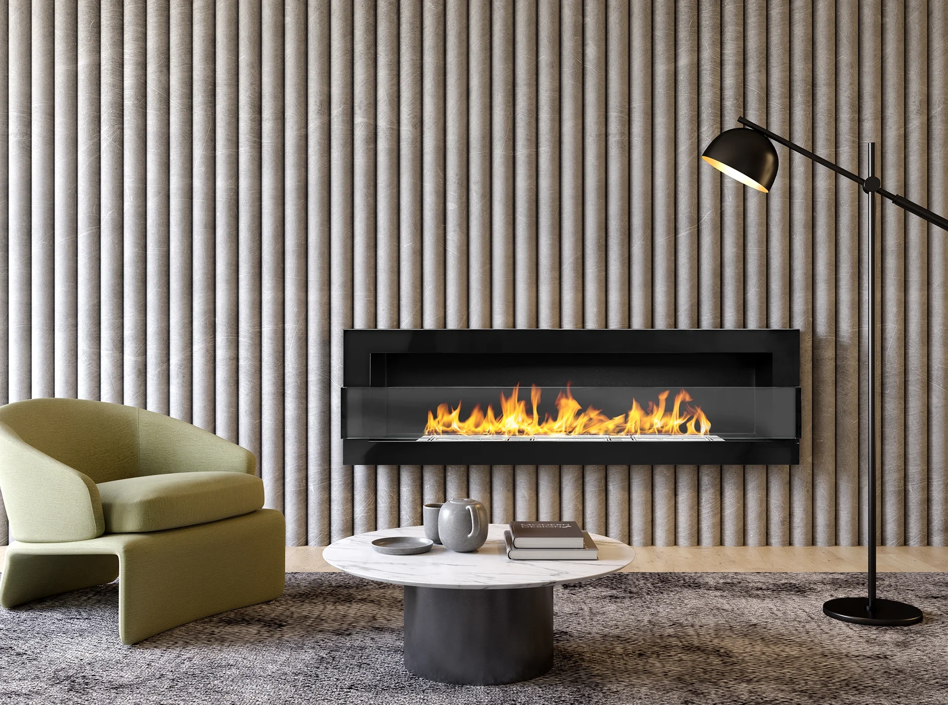 Wandbioethanolofen mit Glas 1200x400 schwarz glänzend