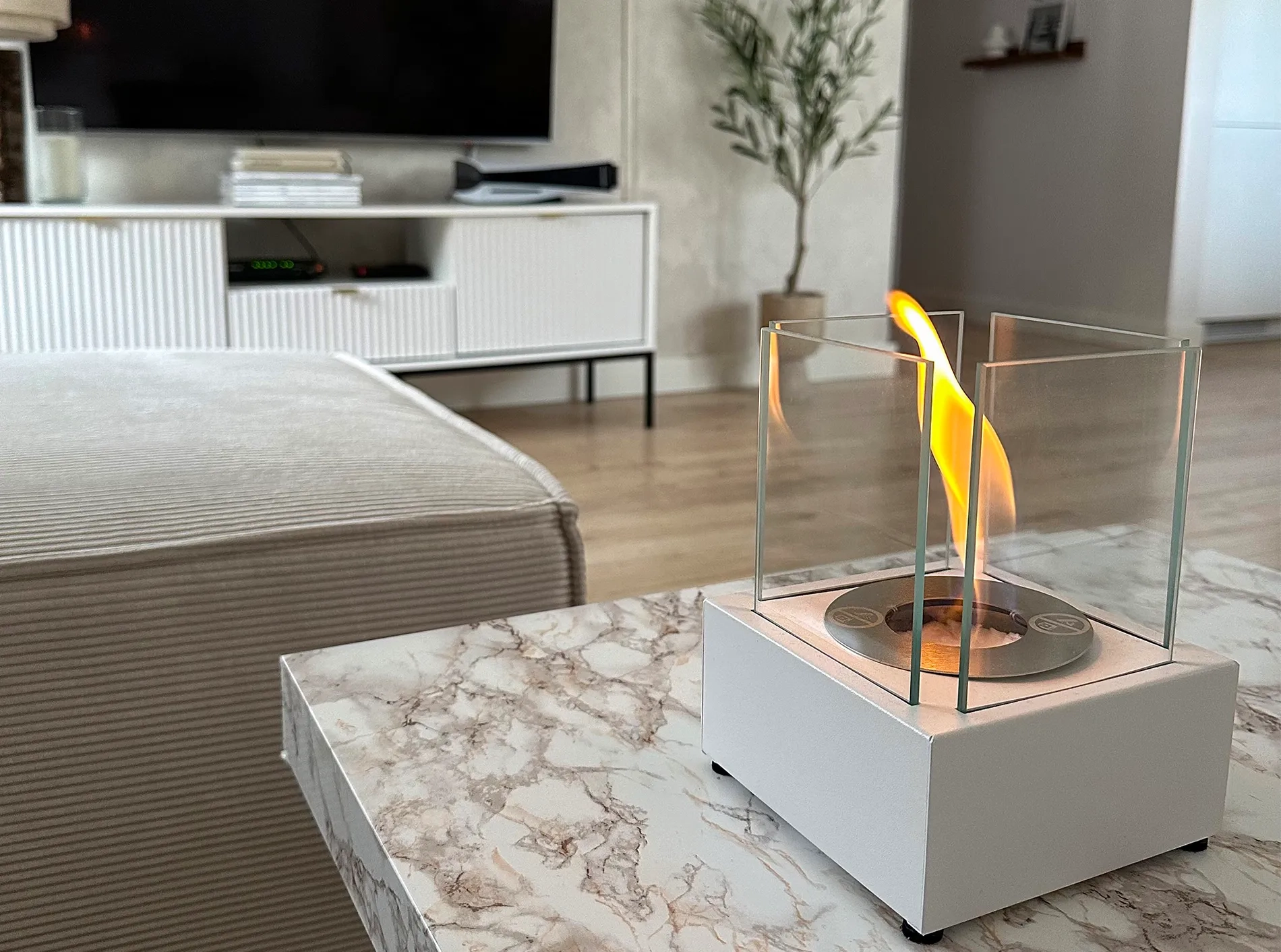 4202 Freistehender Bio-Kamin Smart weiß strukturiert matt