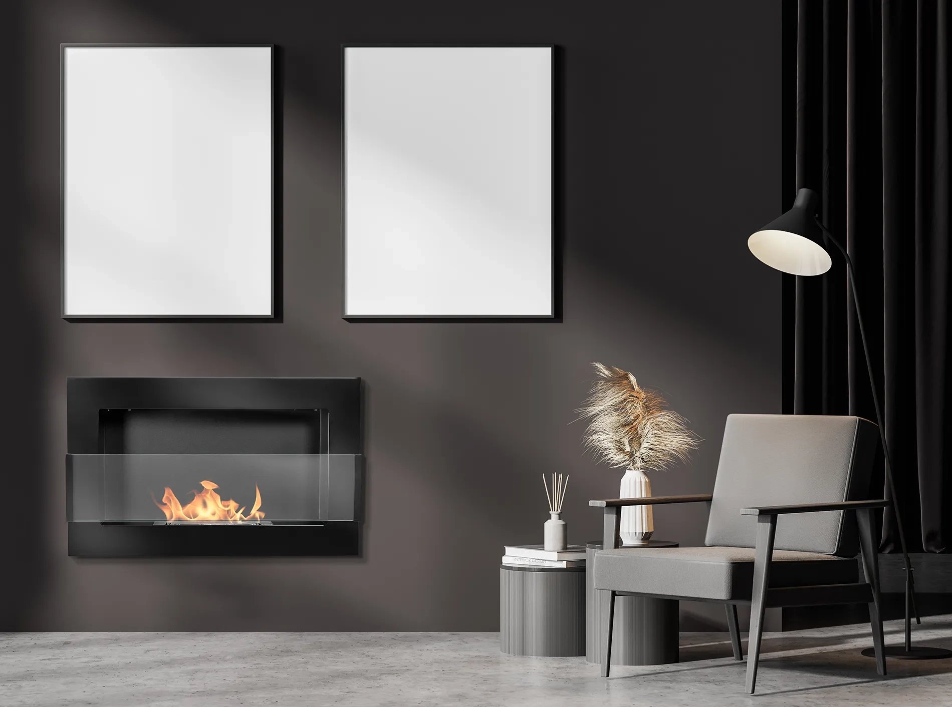4250 Hängender Bio-Kamin mit Glas 650x400 schwarz glänzend