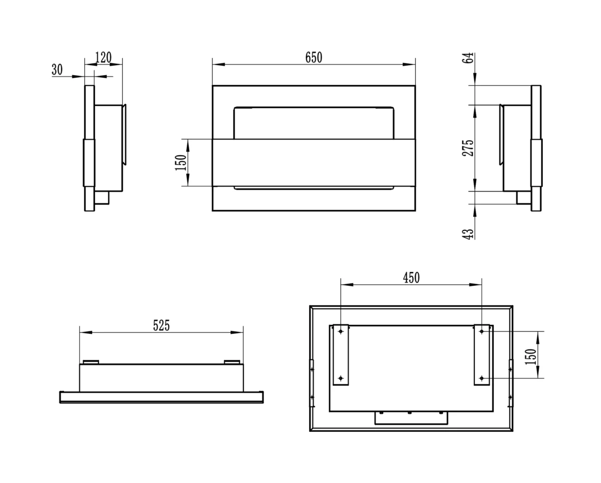 4251 Hängender Bio-Kamin mit Glas 650x400 schwarz glänzend