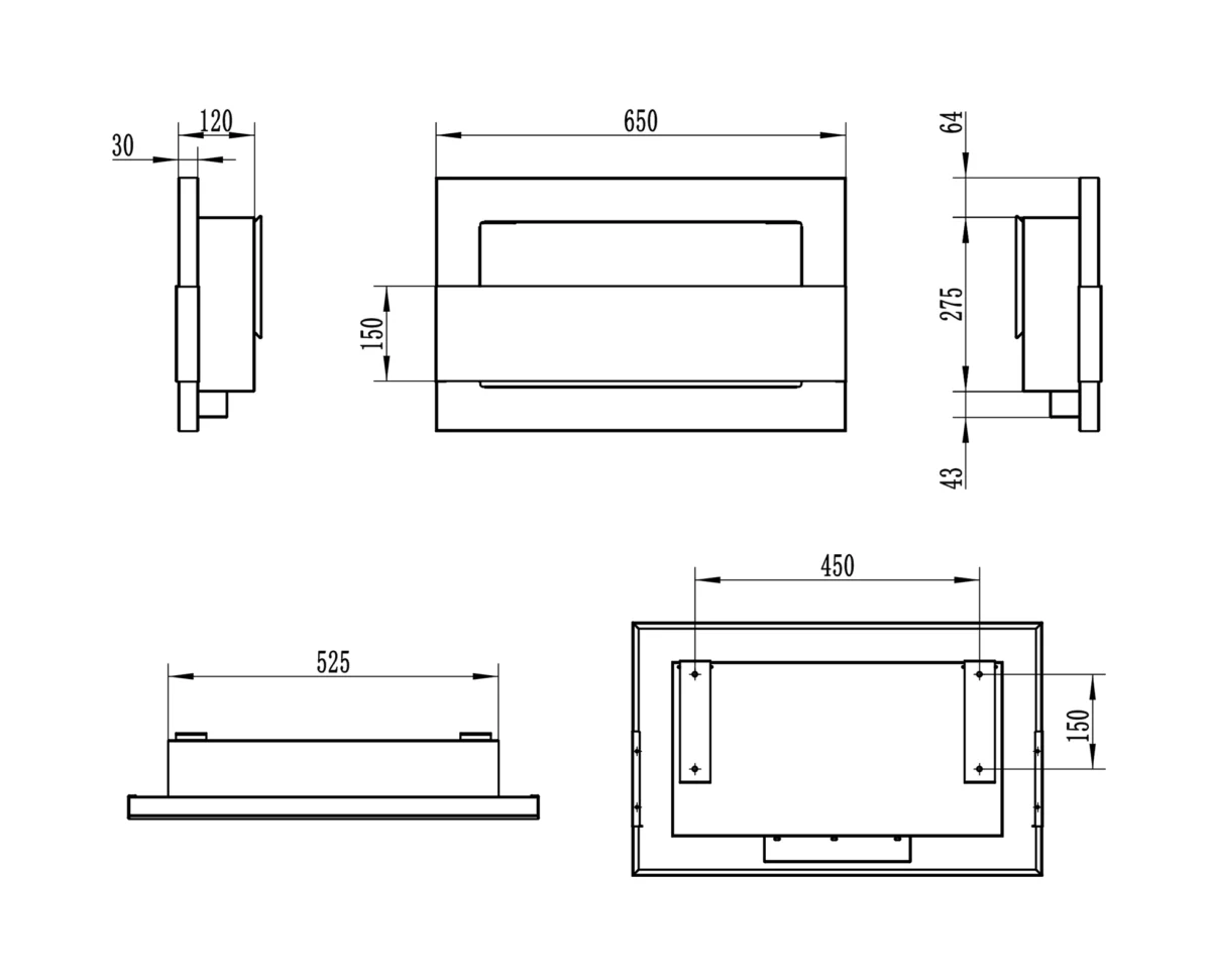 4258 Hängender Bio-Kamin mit Glas 650x400 inox